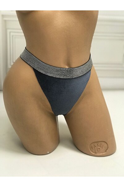 NSMLİFE New Year, Christmas Gift Women's Gray Velvet Thong String Model