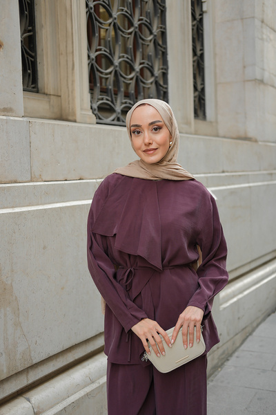 LOCCO Women's Front Gathered Two-Piece Suit Plum