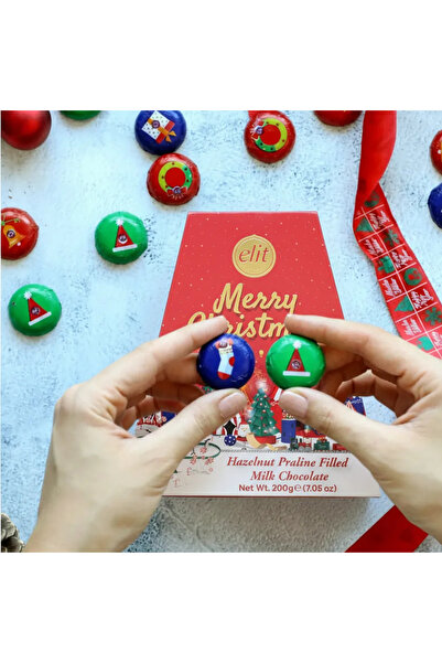 Elit Çikolata Merry Christmas Pralin Dolgulu Sütlü Çikolata Karton Kutu 200g Glutensiz
