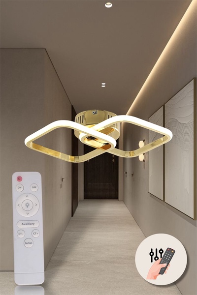 EYSHOP Modern Gold İkili Kare 3 Renk (Kumandalı-Dimmerlı) Beyaz/Sarı/Günışığı...