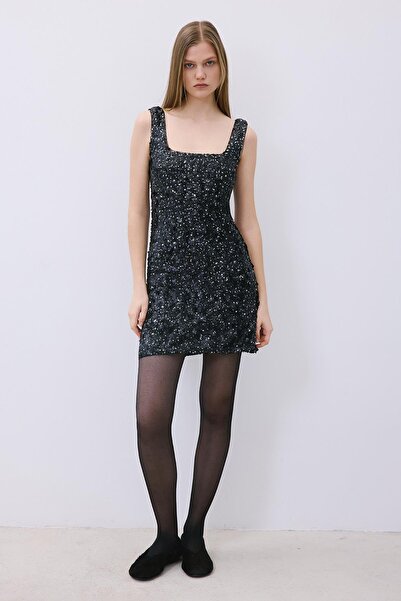 rue Strappy Sequin Mini Black Dress