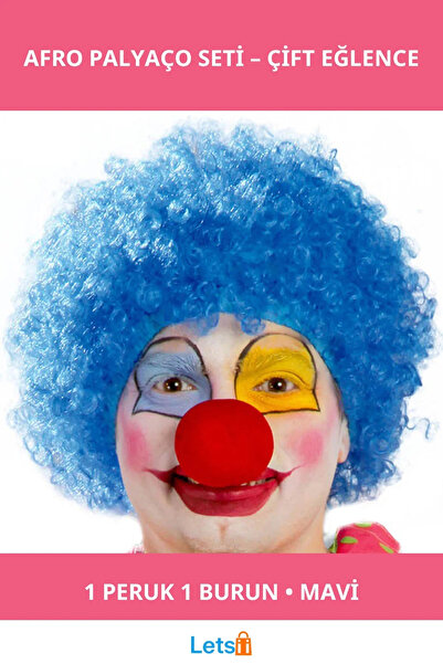 Letsii مجموعة شعر مستعار وطقم أنف من نوع أفرو كيرلي باللون الأزرق