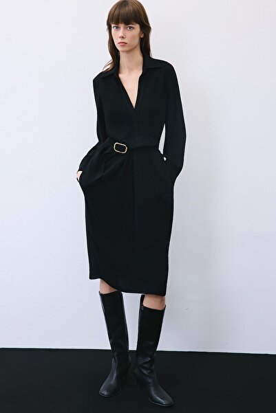 rue Midi Black Dress with Gold Buckle