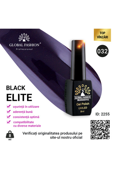 global fashion Set de 4 unități: Oja semipermanenta Black Elite, 8 ml, 032