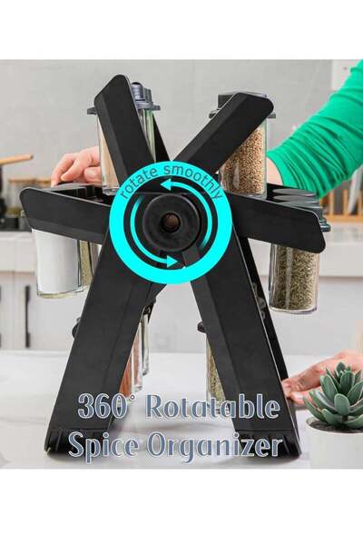 COOYA 18PCS Jar Kitchen Spice Organizer,360 Rotating Spice Rack,for Kitchen Countertop,Black