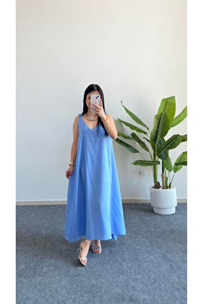 Pera Shaya Asymmetrical Cut Bamboo Dress - Baby Blue