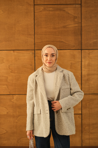 LOCCO Women's Button Detail Wrinkled Jacket Gray