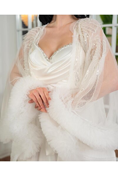Limas lingerie Special Design with Diamond Details, Tulle 2-Piece Short Dressing Gown