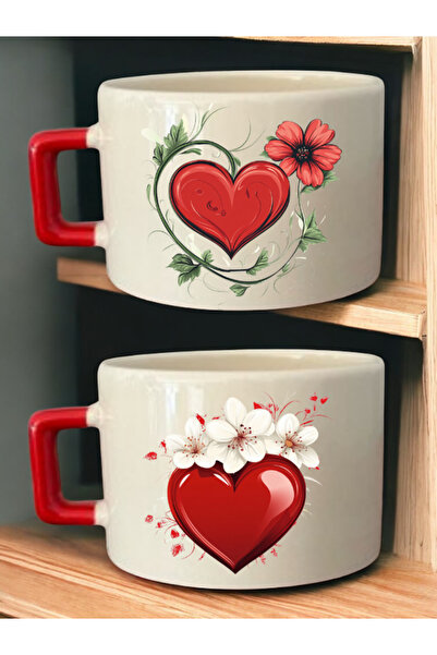lili hediyelik Heart Themed Set of 2 Mugs - Mug Printing, Printing on Mugs, Printing on Mug Tops, Custom Mug Printing