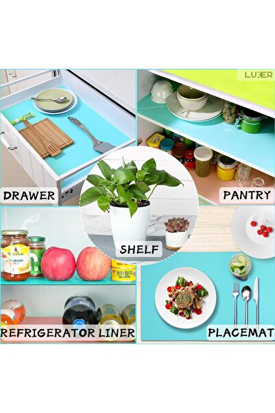 LUXER 4 Non-Slip Mats for Refrigerator Shelf/Drawer Protection, Placemats, 45x29 cm, Blue