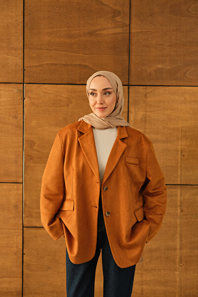 LOCCO Γυναικείο μπλέιζερ με κορδόνι στη μέση, σουέτ μπουφάν καφέ