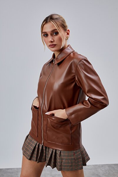 Bolivente Brown Regular Fit Leather Jacket