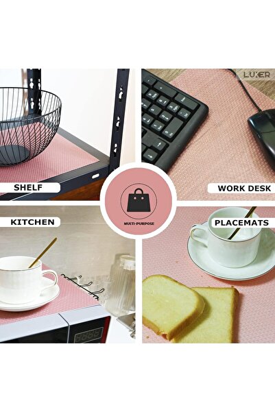 LUXER 4 Non-Slip Mats for Refrigerator Shelf/Drawer Protection, Placemats, 45x29 cm, Pink