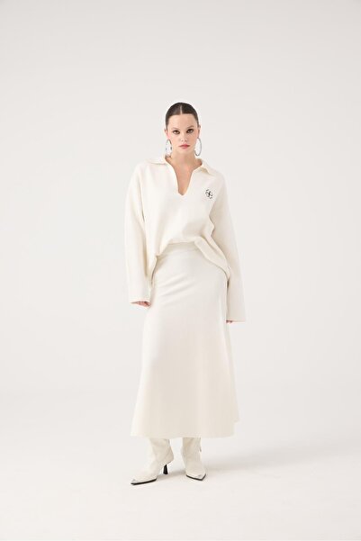 HOLLY LOLLY Elastic Waist Long Zoi Knit Skirt White