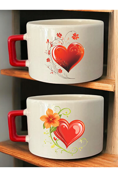 lili hediyelik Heart Flower 2-Piece Mug Set - Career Mug, Career Mugs with Message, Latte Cup