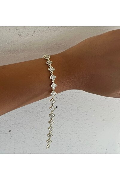 FASHİON JEWELRY 14 K Renk Taşlı Yonca Bileklik Modeli