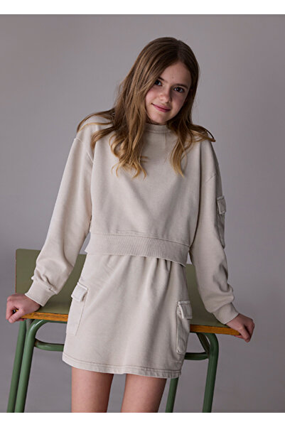 MAYORAL Girl's Beige Sweatshirt and Cargo Skirt Set 7917