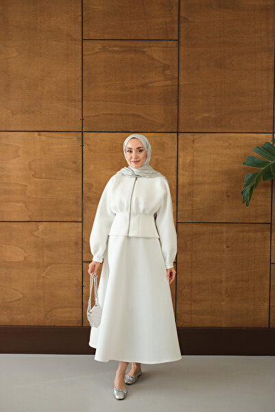 LOCCO Women's Zippered Skirt Suit White