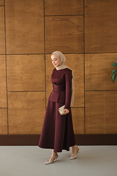 LOCCO Women's Waist-Tie Skirt Suit Burgundy