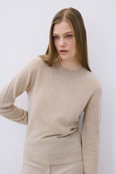 rue Cashmere Basic Beige Knitwear Blouse