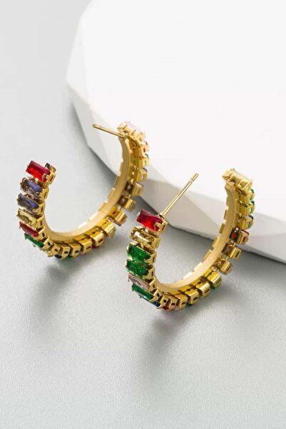 TAKIŞTIR أقراط من الفولاذ بتفاصيل حجر ذهبي اللون (زوج)