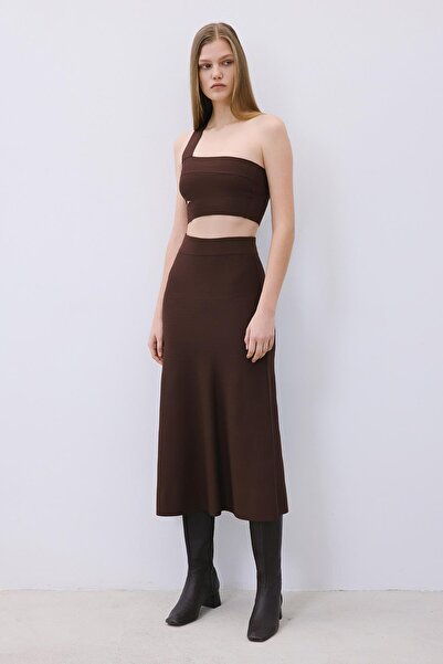 rue One-Shoulder Strap Brown Knit Bustier