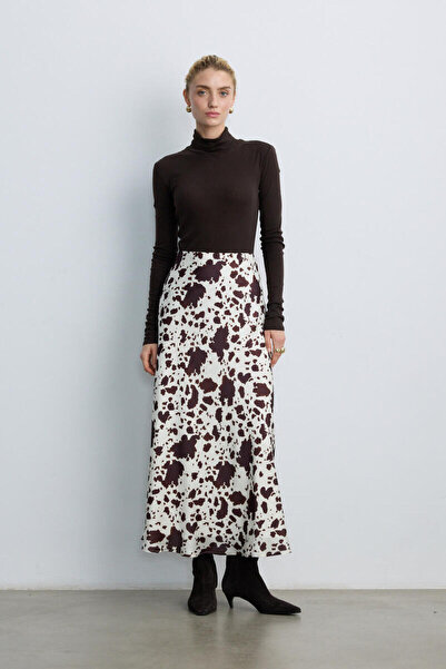 BE BLUE Cow Print Pattern Satin Skirt