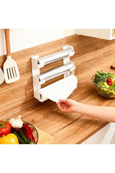 Famira Trading Adhesive Roll Holder for Kitchen - Foil, Cling Film and Paper Towel Organizer