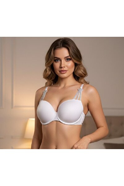 lucien vela Set sutien push-up alb cu detalii de piatră, lenjerie sexy