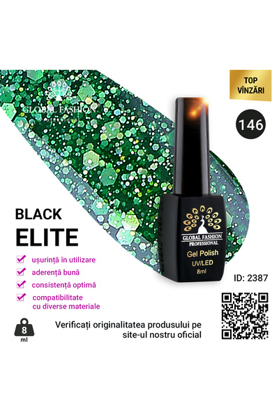 global fashion Set de 4 unități: Oja semipermanenta BLACK ELITE, 8 ml, 146
