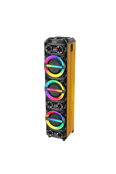 iKlassQeer 500w portable speaker with 3 RGB bass speakers, wireless microphone and wooden case – Powerful sound