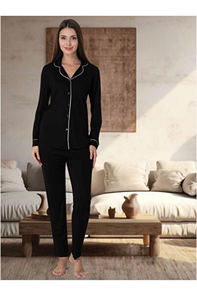 Lohusa Homewear Γυναικείο Σετ Πιτζάμες Εγκυμοσύνης με Μαύρο Σχέδιο, Κομψό Μακ...