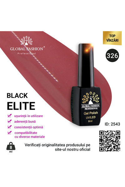 global fashion Set of 4 units: Black Elite semi-permanent nail polish, 8 ml, 326