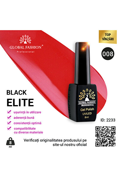 global fashion Set of 4 units: BLACK ELITE semi-permanent nail polish, 8 ml, 008
