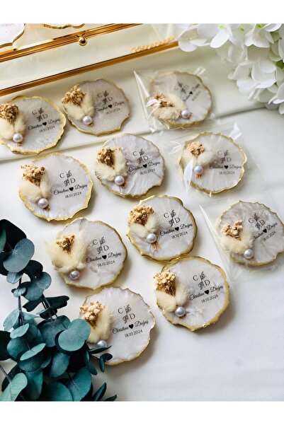 Nikah Sekeri Dunyasii 25 Adet Gold Kenarlı Epoksi Magnet, Nikah Magneti, Düğü...