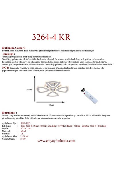 Eray Aydınlatma 3264-4 Krom Kumandalı Led Avize