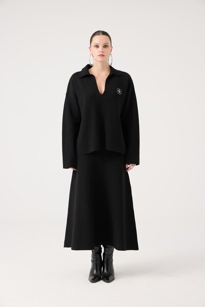 HOLLY LOLLY Oversized Cut Polo Neck Zoi Knitwear Sweater Black