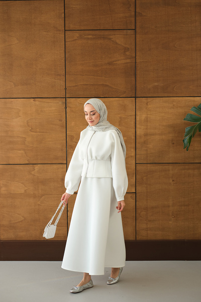 LOCCO Women's Zippered Skirt Suit White