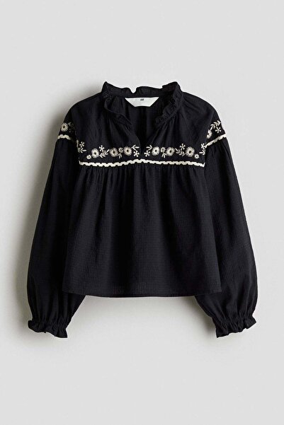 H&M بلوزة قطنية مطرزة