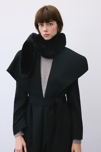 rue Feather Textured Black Fur Scarf