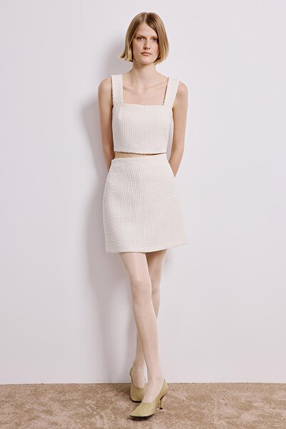 rue Square Neck Ecru Tweed Crop Bustier