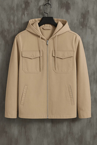 DAMGA JEANS Palton cu glugă supradimensionat Premium crem pentru bărbați