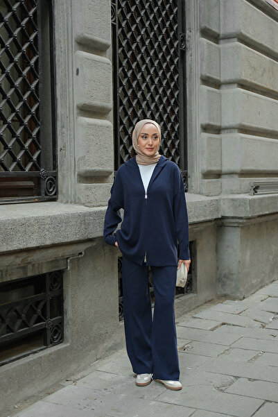 LOCCO Women's Self-Patterned Knitwear Set Navy Blue