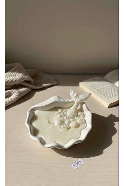 CAELIA HOME İstiridye Beton Tabakta Kiraz Çiçeği Kokulu Vegan Doğal Soya Mum