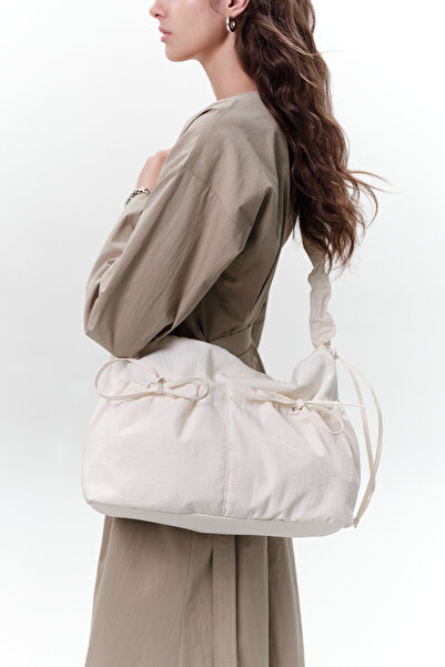 Manuka Tote Bag with Drawstring Detail Vanilla