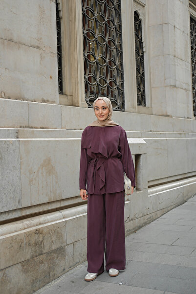 LOCCO Women's Front Gathered Two-Piece Suit Plum