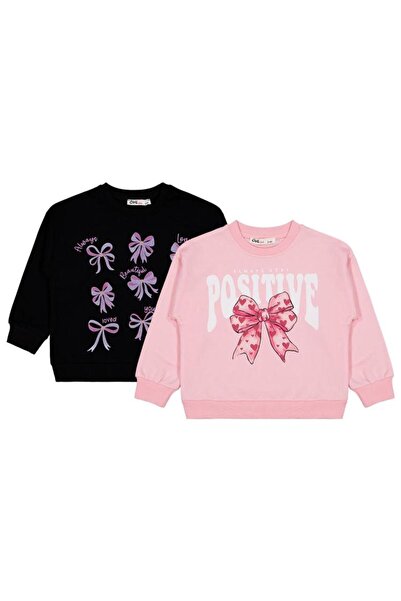 Civil Girls Fiyonk Baskılı 2'li Set 2-5 Yaş Sweatshirt - Standart 2-3 Yaş