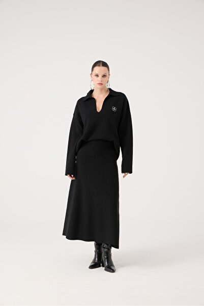 HOLLY LOLLY Elastic Waist Long Zoi Knit Skirt Black