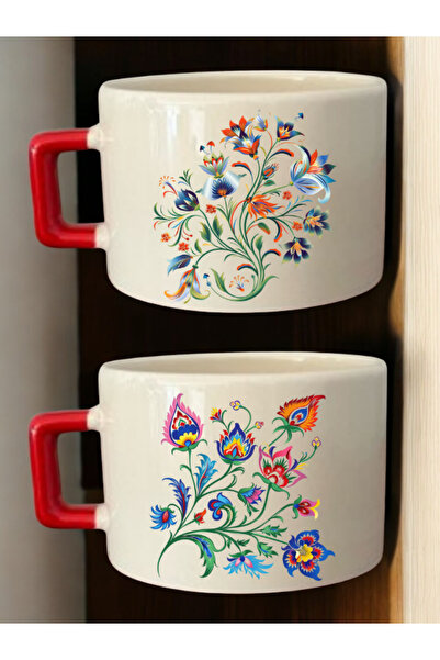 lili hediyelik Patterned 2-Piece Mug Set - Special Mug Set for Lovers, Mug Set with Pictures for Lovers
