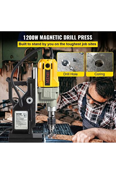 VEVOR Magnetic Base Drill 1100W, 12000 N, 40 mm, 580 RPM, 7 drill bits